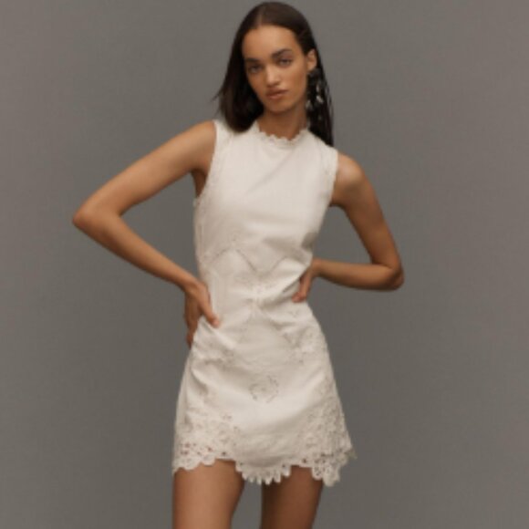 Brand New By Anthropologie Sleeveless Poplin Lace Mini Dress - Picture 5 of 12